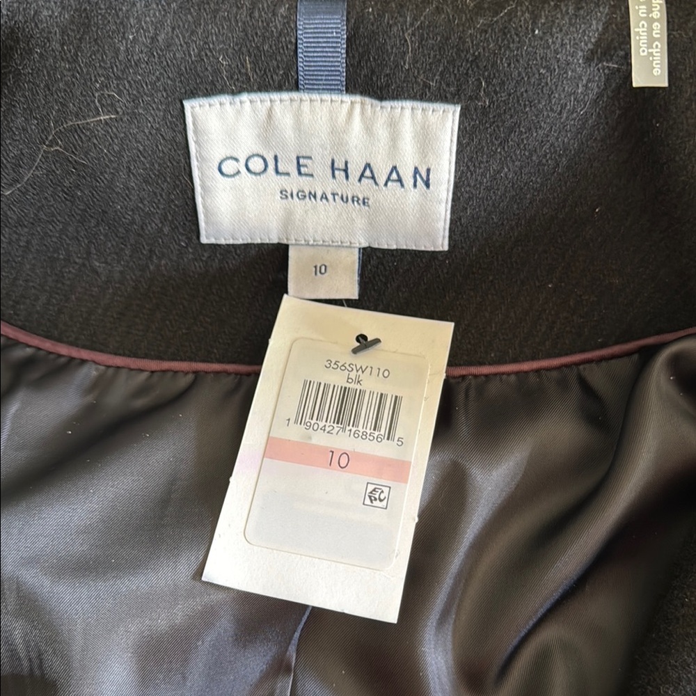 Cole Haan Black Pea Coat with Faux Fur Hood - Picture 2 of 9
